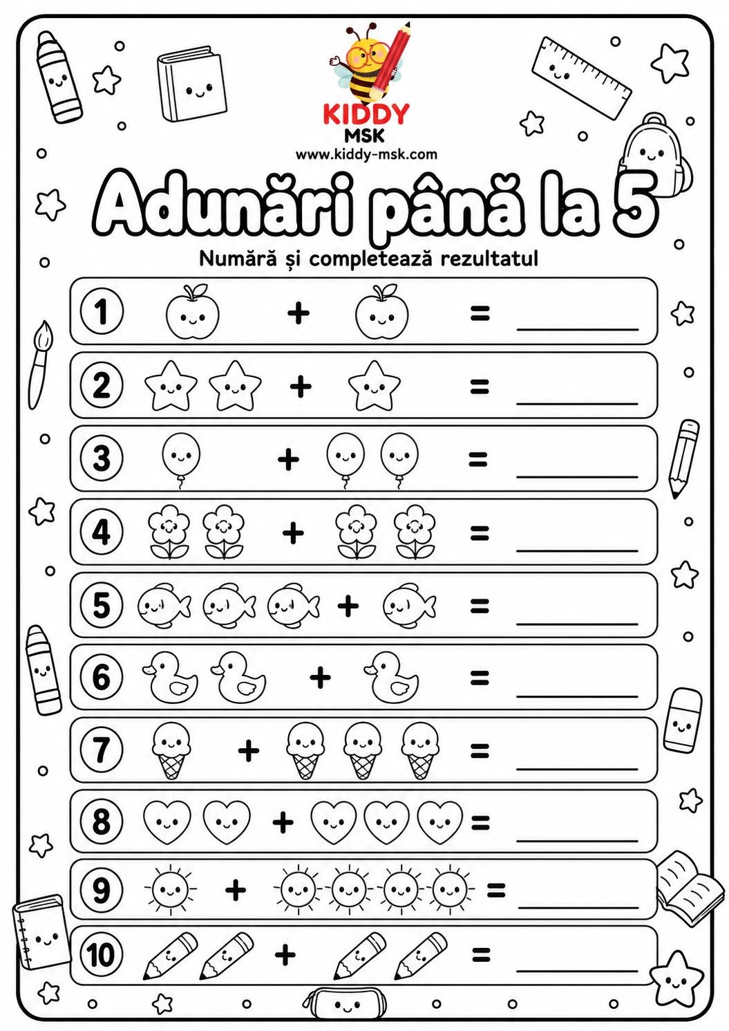 Adunări până la 5 (alb-negru) — prima pagină